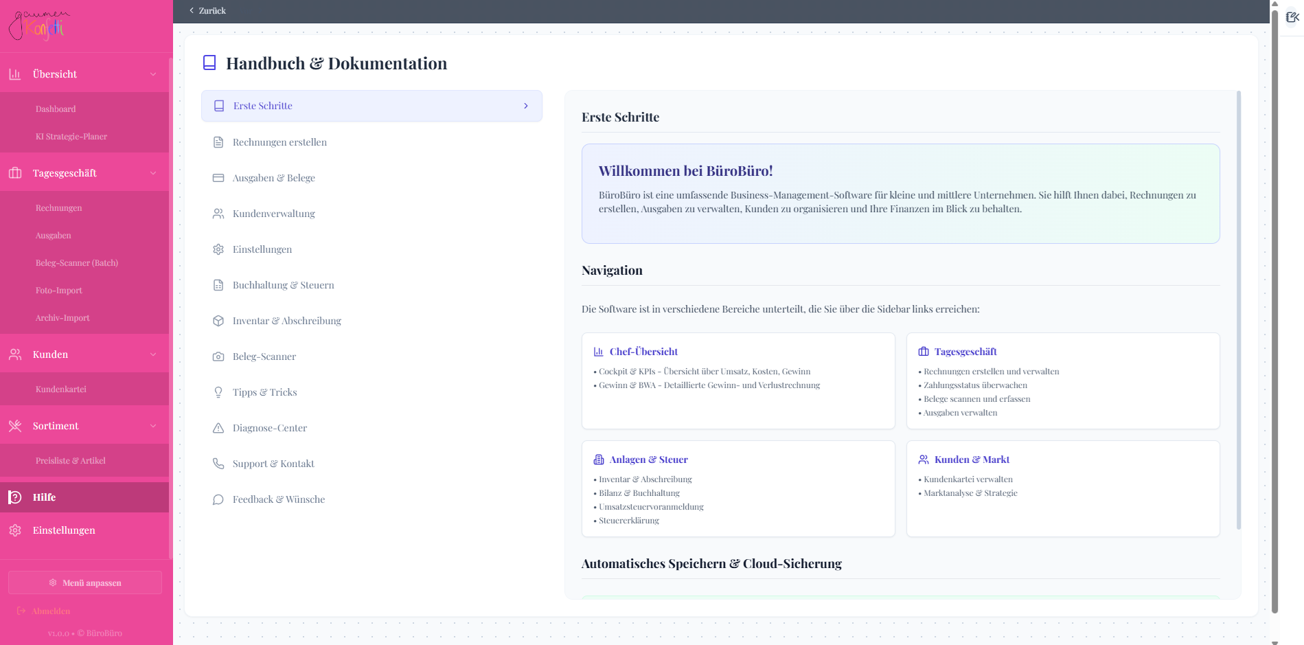 Büro² Rechnungsübersicht im Browser